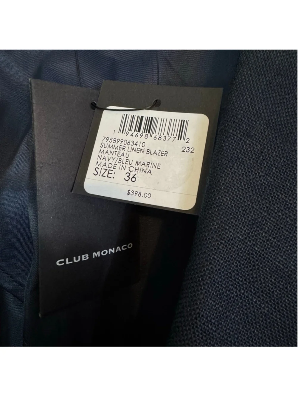 CLUB MONACO Men’s Summer Linen Blazer Navy Blue Marine Size 36